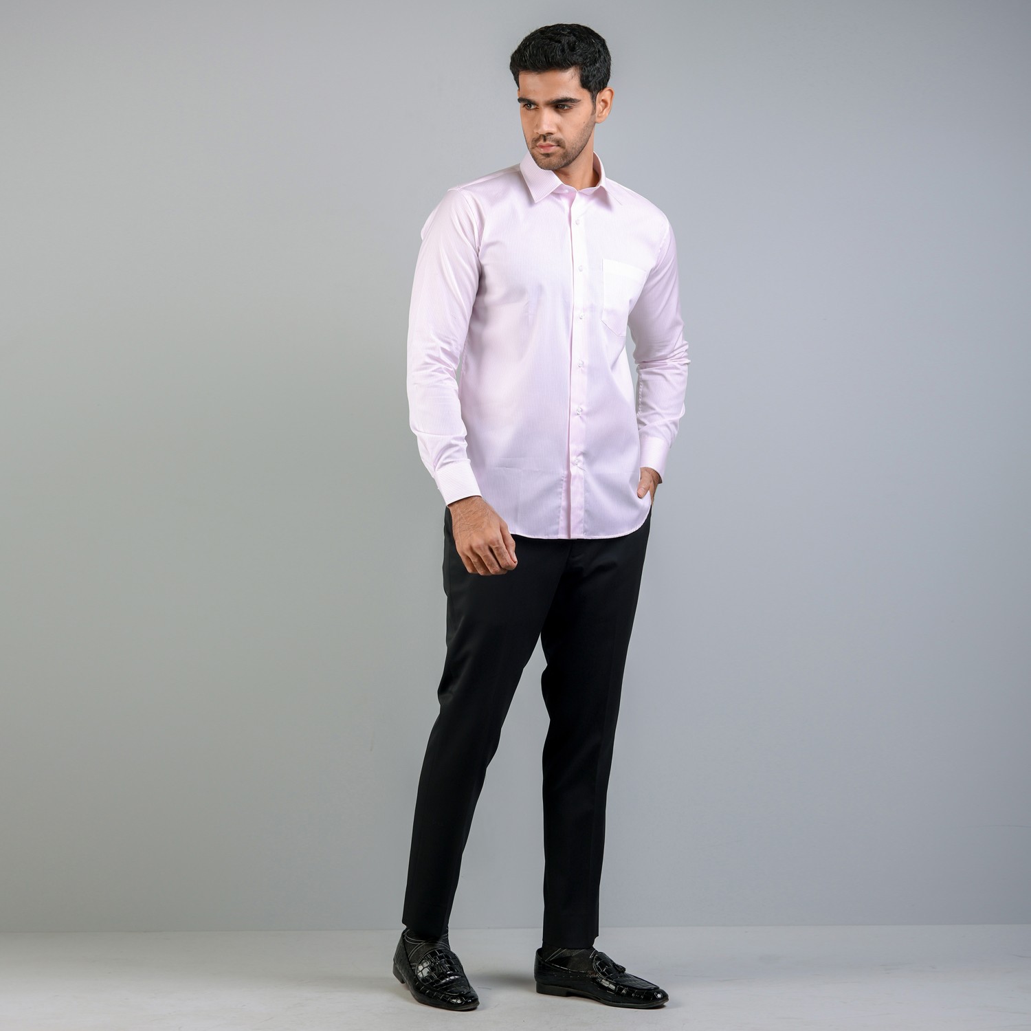 Baby Pink Double Stripes Formal Shirt